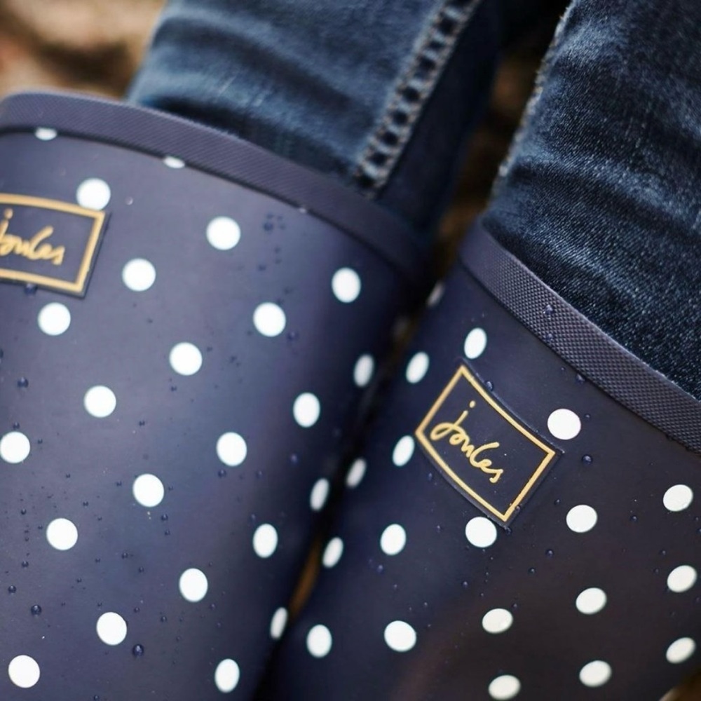 Joules polka dot tall rain boots women’s Size 6 navy blue/white - Picture 5 of 15